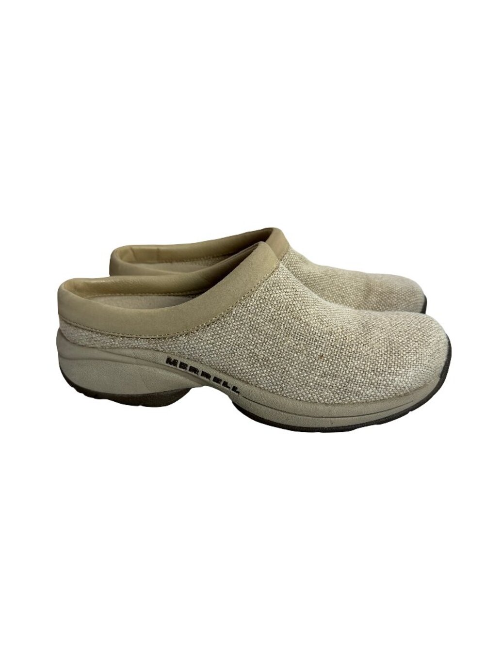 Merrell Oatmeal Canvas On Clogs Mules Slides Comfort Lightweight Size 7 Women's